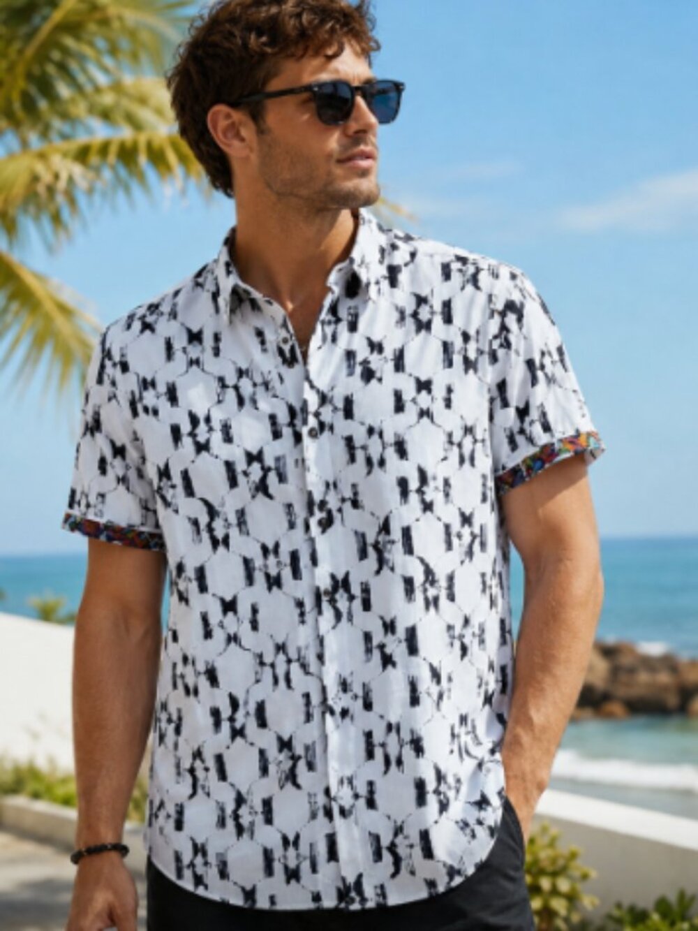 Robert Graham Men’s Cotton Button Down Short Sleeve Shirt Size Large